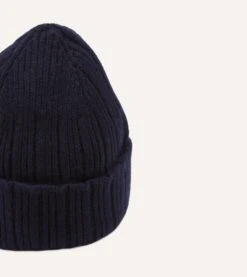 Navy Angora Lambswool Ribbed Knit Cap -Drakes Shop DR1AG122686 01250 4