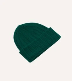 Green Angora Lambswool Ribbed Knit Cap -Drakes Shop DR1AG122686 02400 3