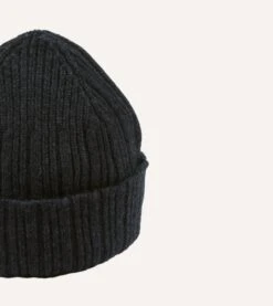 Dark Grey Angora Lambswool Ribbed Knit Cap -Drakes Shop DR1AG122686 03600 4