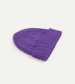 Purple Angora Lambswool Ribbed Knit Cap -Drakes Shop DR1AG122686 04900 2
