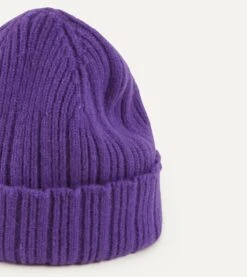 Purple Angora Lambswool Ribbed Knit Cap -Drakes Shop DR1AG122686 04900 3