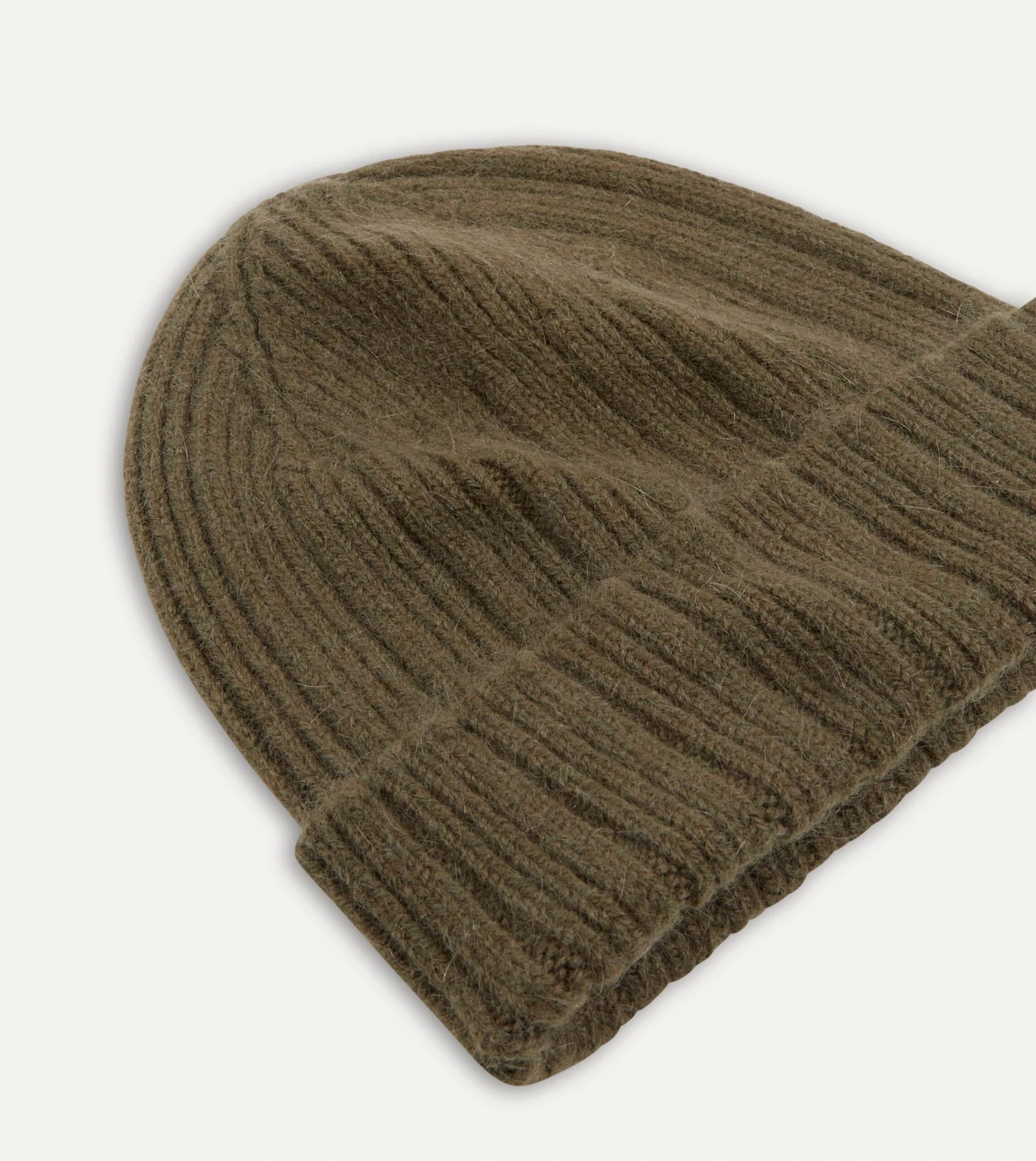 Khaki Green Angora Lambswool Ribbed Knit Cap 6 Khaki Green Angora Lambswool Ribbed Knit Cap - Image 4