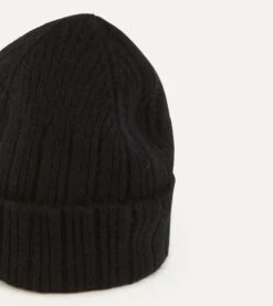 Black Angora Lambswool Ribbed Knit Cap -Drakes Shop DR1AG122686 07100 3