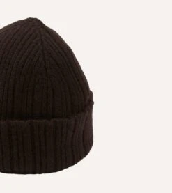 Brown Angora Lambswool Ribbed Knit Cap -Drakes Shop DR1AG122686 10300 4