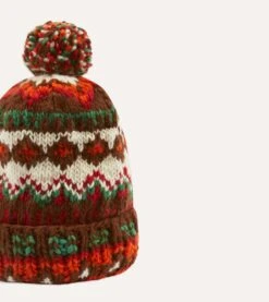 Chamula For Drake's Red Fairisle Merino Knit Cap -Drakes Shop DR1AG122812 03301 4