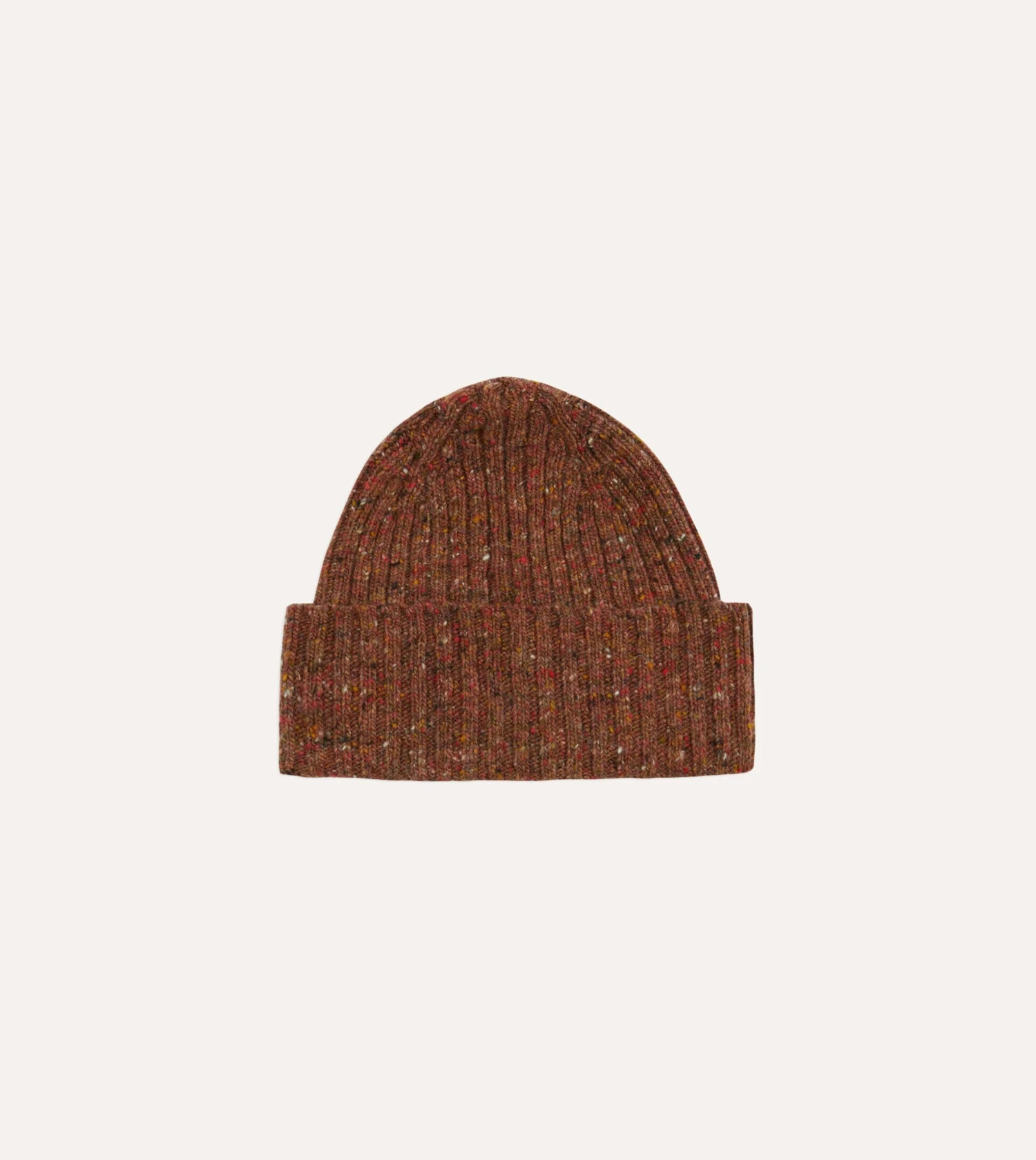 ALD / Drake's Brown Donegal Ribbed Knit Beanie 3 ALD / Drake's Brown Donegal Ribbed Knit Beanie
