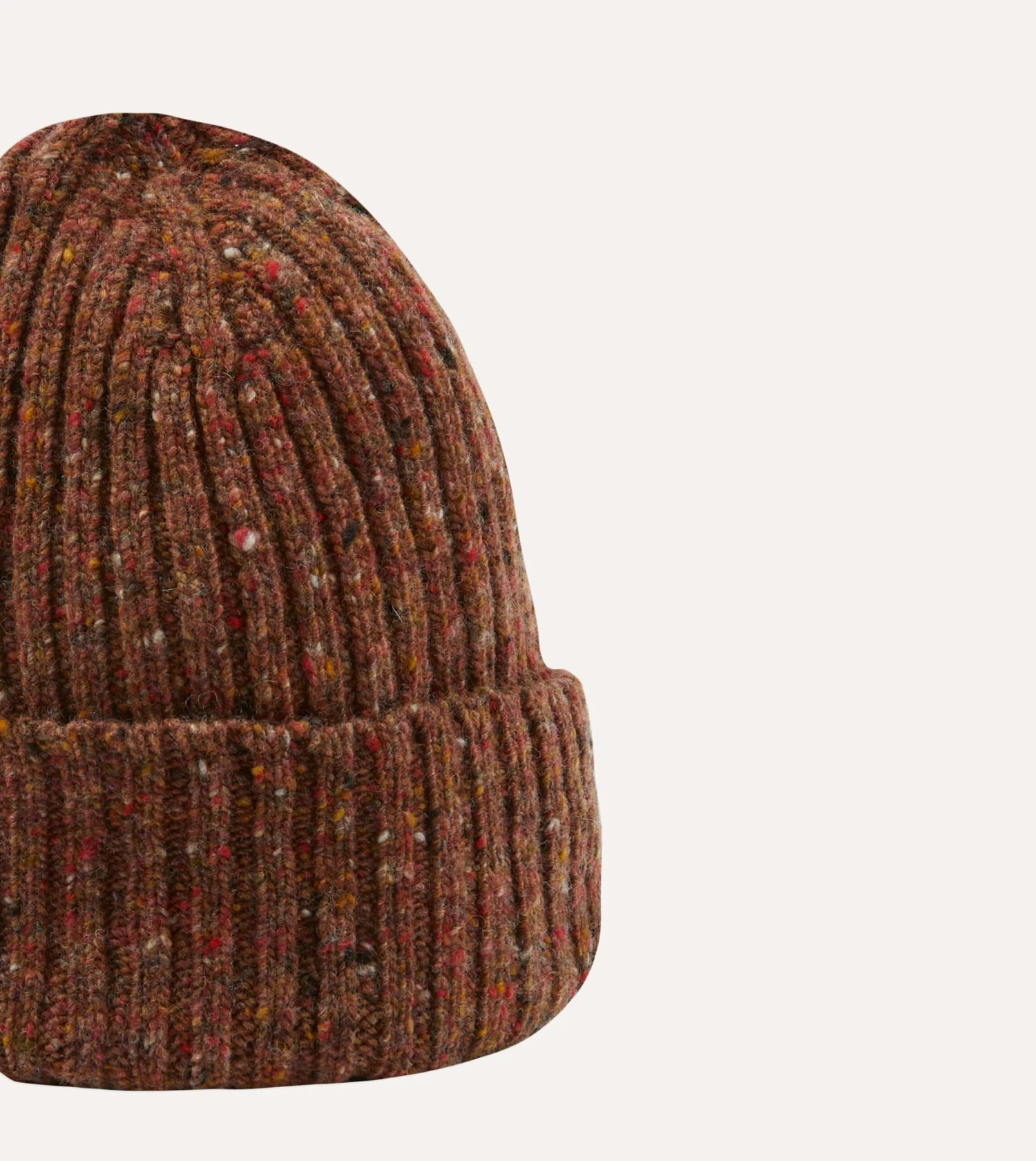 ALD / Drake's Brown Donegal Ribbed Knit Beanie 6 ALD / Drake's Brown Donegal Ribbed Knit Beanie - Image 4