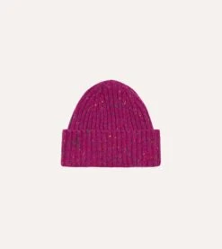 ALD / Drake's Fuchsia Donegal Ribbed Knit Beanie