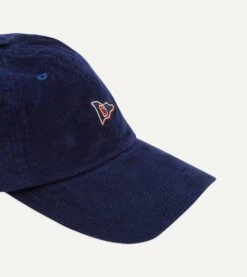 Navy 'D' Flag Emblem Cotton Corduroy Baseball Cap -Drakes Shop DR1AG223101 01250 2