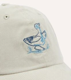 Antique White Duck Emblem Cotton Corduroy Baseball Cap -Drakes Shop DR1AG223607 01600 3