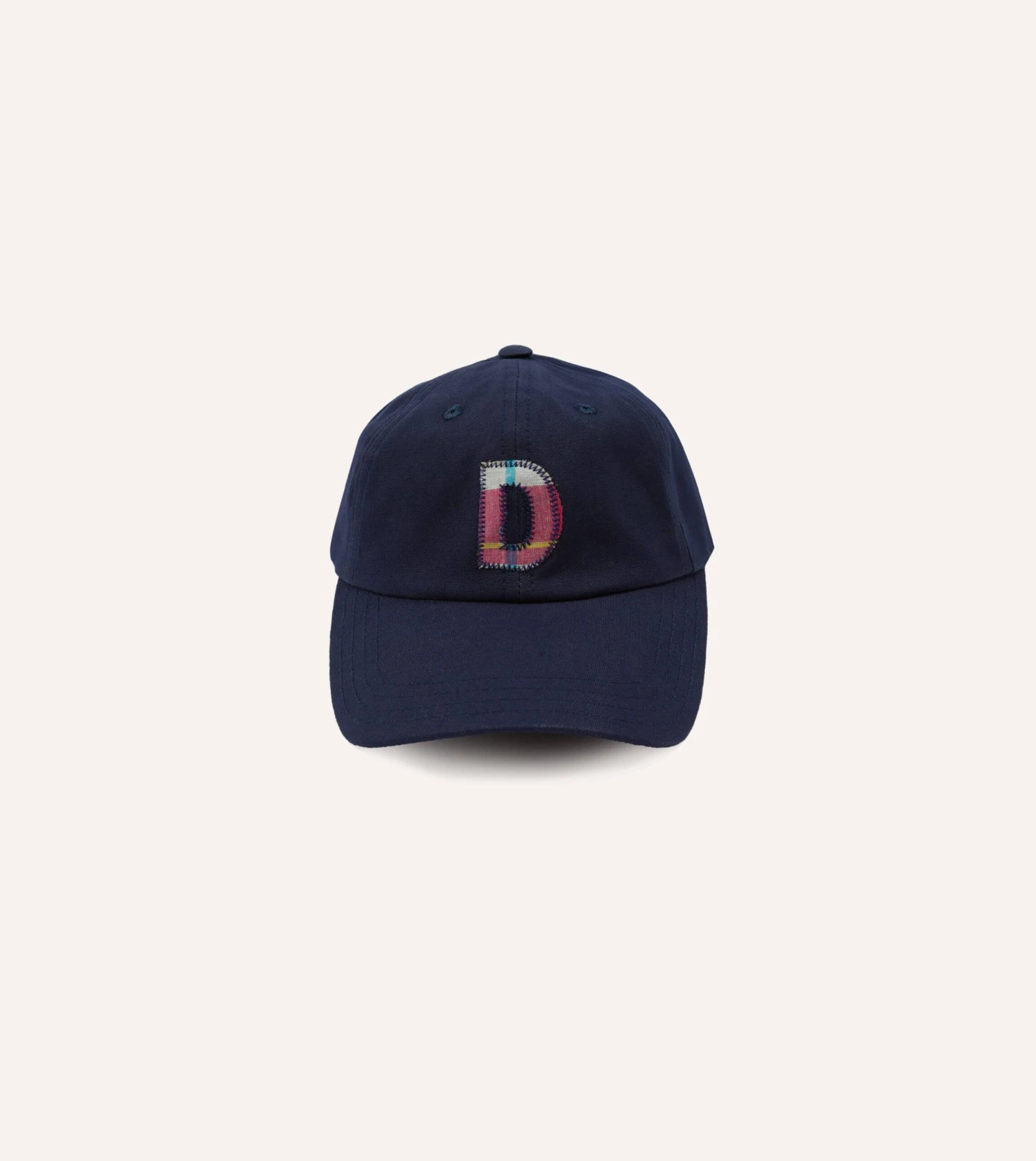 Navy Madras 'D' Appliqué Cotton Twill Baseball Cap 3 Navy Madras 'D' Appliqué Cotton Twill Baseball Cap