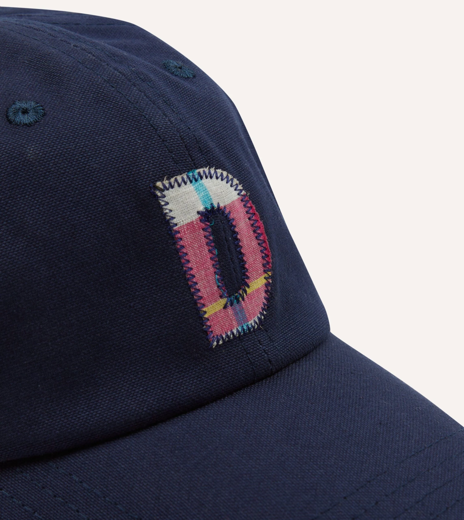 Navy Madras 'D' Appliqué Cotton Twill Baseball Cap 5 Navy Madras 'D' Appliqué Cotton Twill Baseball Cap - Image 3