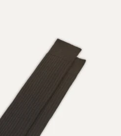 Black Wool Over-the-Calf Socks -Drakes Shop DR1AJ121425 01100 3