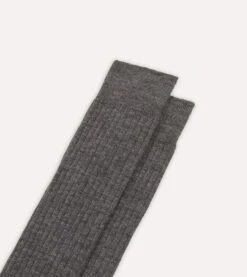Grey Wool Over-The-Calf Socks -Drakes Shop DR1AJ121425 03600 3