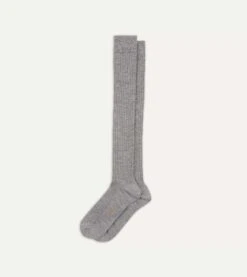 Light Grey Wool Over-The-Calf Socks -Drakes Shop DR1AJ121425 04600 4