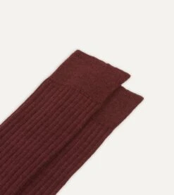 Burgundy Wool Over-The-Calf Socks -Drakes Shop DR1AJ121425 06700 3