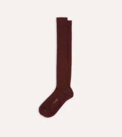 Burgundy Wool Over-The-Calf Socks -Drakes Shop DR1AJ121425 06700 4