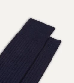 Light Navy Wool Over-the-Calf Socks -Drakes Shop DR1AJ121425 08250 3