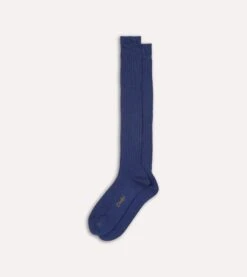 Blue Wool Over-the-Calf Socks -Drakes Shop DR1AJ121425 10200 4