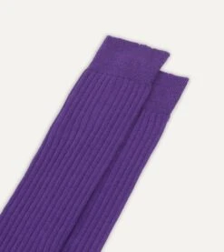 Dark Purple Wool Over-the-Calf Socks -Drakes Shop DR1AJ121425 18900 3