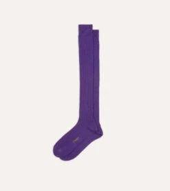 Dark Purple Wool Over-the-Calf Socks -Drakes Shop DR1AJ121425 18900 4