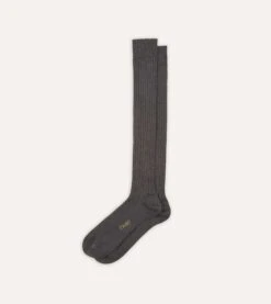 Charcoal Cotton Over-the-Calf Socks -Drakes Shop DR1AJ121435 01600 4