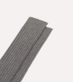 Mid-Grey Cotton Over-the-Calf Socks -Drakes Shop DR1AJ121435 02600 3