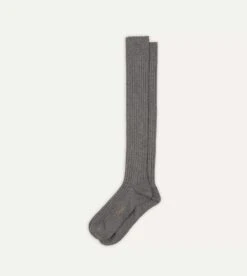 Mid-Grey Cotton Over-the-Calf Socks -Drakes Shop DR1AJ121435 02600 4