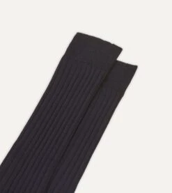 Dark Navy Cotton Over-the-Calf Socks -Drakes Shop DR1AJ121435 03200 3