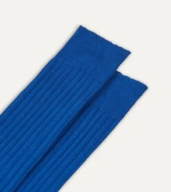 Royal Blue Cotton Over-the-Calf Socks -Drakes Shop DR1AJ121435 04200 3
