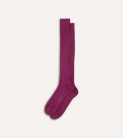 Fuchsia Cotton Over-the-Calf Socks -Drakes Shop DR1AJ121435 09700 4