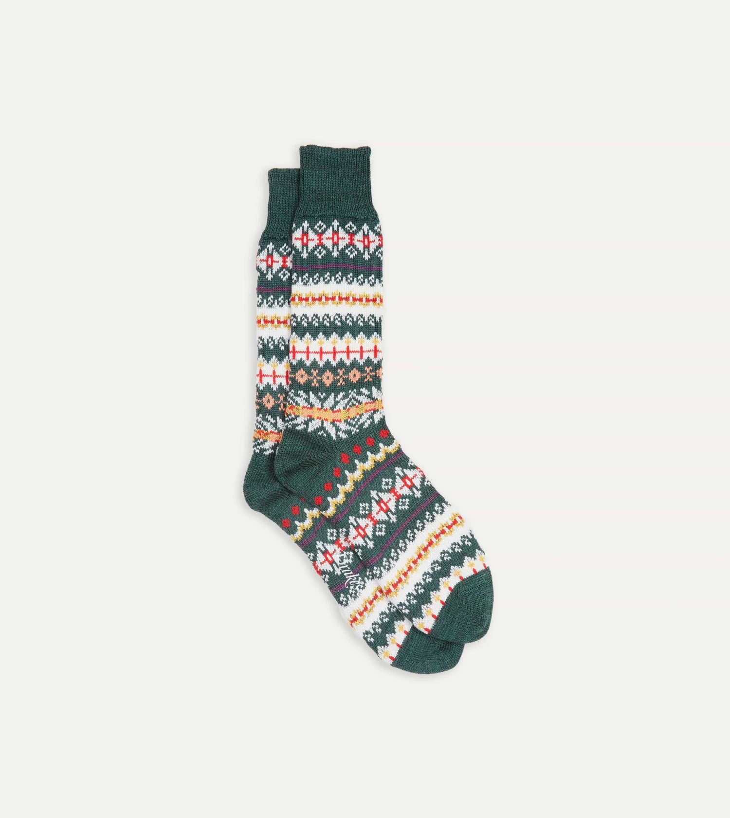 Green Fair Isle Wool Cotton Socks 3 Green Fair Isle Wool Cotton Socks
