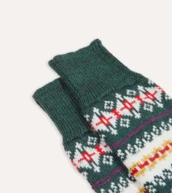 Green Fair Isle Wool Cotton Socks 7 Green Fair Isle Wool Cotton Socks -Drakes Shop DR1AJ2 22231 03 660 2