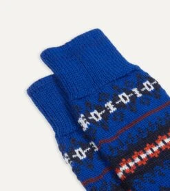 Blue Fair Isle Wool Cotton Socks -Drakes Shop DR1AJ2 22231 04 660 2