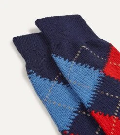 Navy Argyle Wool Cotton Socks -Drakes Shop DR1AJ2 22802 01 251 3 LR