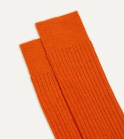 Orange Wool Mid-Calf Socks -Drakes Shop DR1AJ221426 05 3