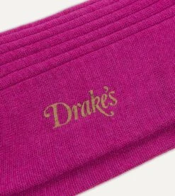 Magenta Wool Mid-Calf Socks -Drakes Shop DR1AJ221426 07 2