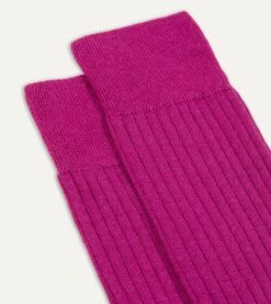 Magenta Wool Mid-Calf Socks -Drakes Shop DR1AJ221426 07 3