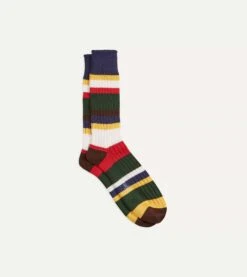 Navy And Green Cotton Striped Sports Socks