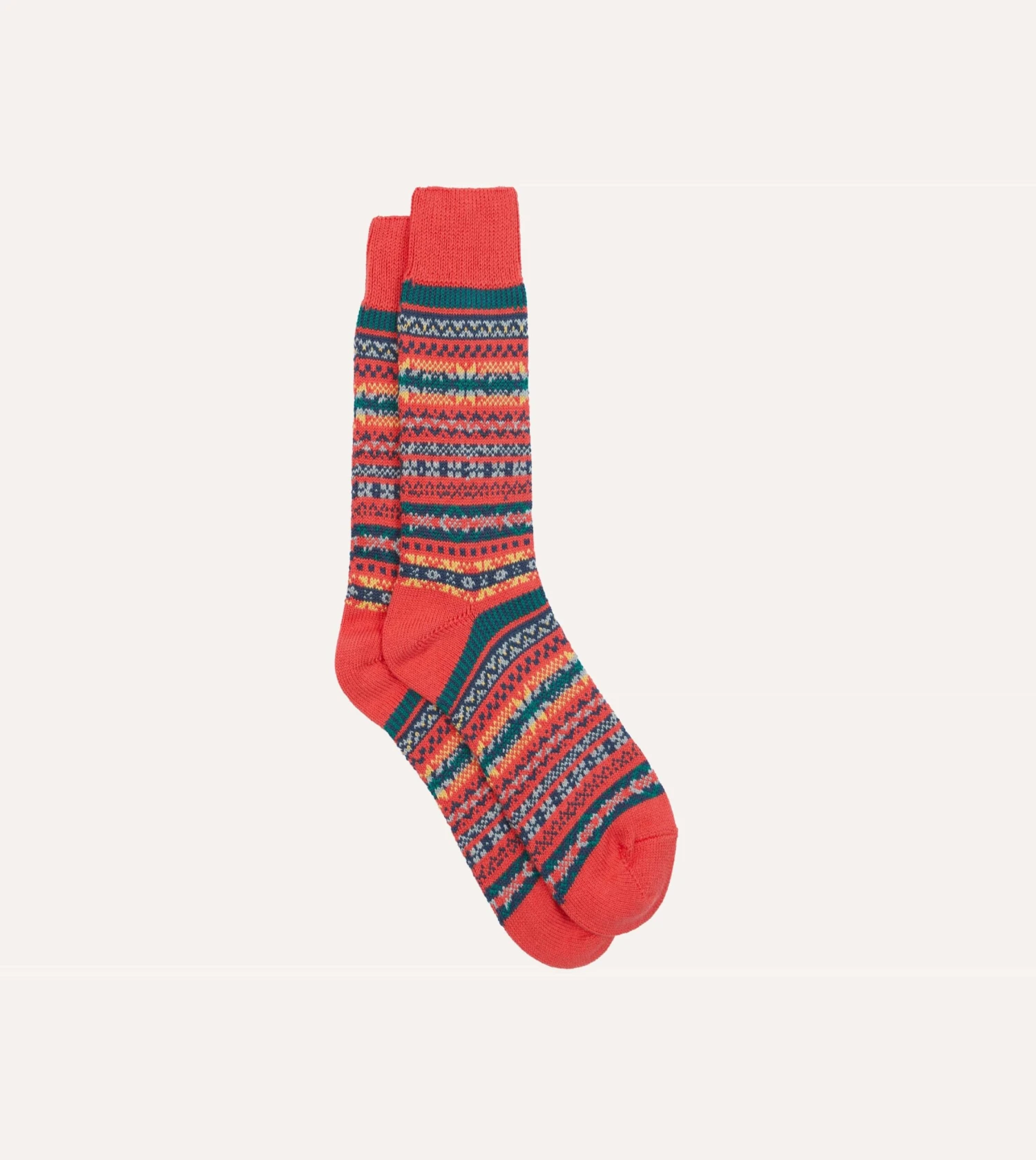 RoToTo Red Cotton Fair Isle Socks 3 RoToTo Red Cotton Fair Isle Socks