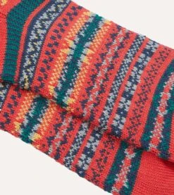RoToTo Red Cotton Fair Isle Socks 7 RoToTo Red Cotton Fair Isle Socks -Drakes Shop DR1AJ223655 01701 3