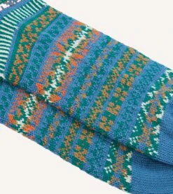 RoToTo Blue Cotton Fair Isle Socks -Drakes Shop DR1AJ223655 02201 3