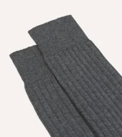 Charcoal Cotton Mid-Calf Socks -Drakes Shop DR1AJ224196 01600 3