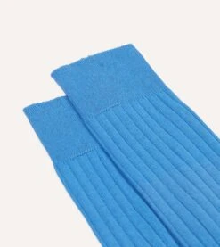 Sky Blue Cotton Mid-Calf Socks -Drakes Shop DR1AJ224196 05200 3