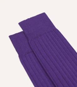 Purple Cotton Mid-Calf Socks -Drakes Shop DR1AJ224196 08990 3