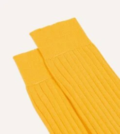 Yellow Cotton Mid-Calf Socks -Drakes Shop DR1AJ224196 12700 3