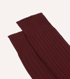 Burgundy Cotton Mid-Calf Socks -Drakes Shop DR1AJ224196 14700 3