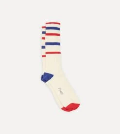 Ecru, Red And Navy Striped Sport Socks