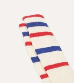 Ecru, Red And Navy Striped Sport Socks 7 Ecru, Red And Navy Striped Sport Socks -Drakes Shop DR1AJ3 22404 01 050 3
