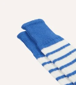 Blue And White Striped Cotton Sports Sock 7 Blue And White Striped Cotton Sports Sock -Drakes Shop DR1AJ3 24085 02 202 3